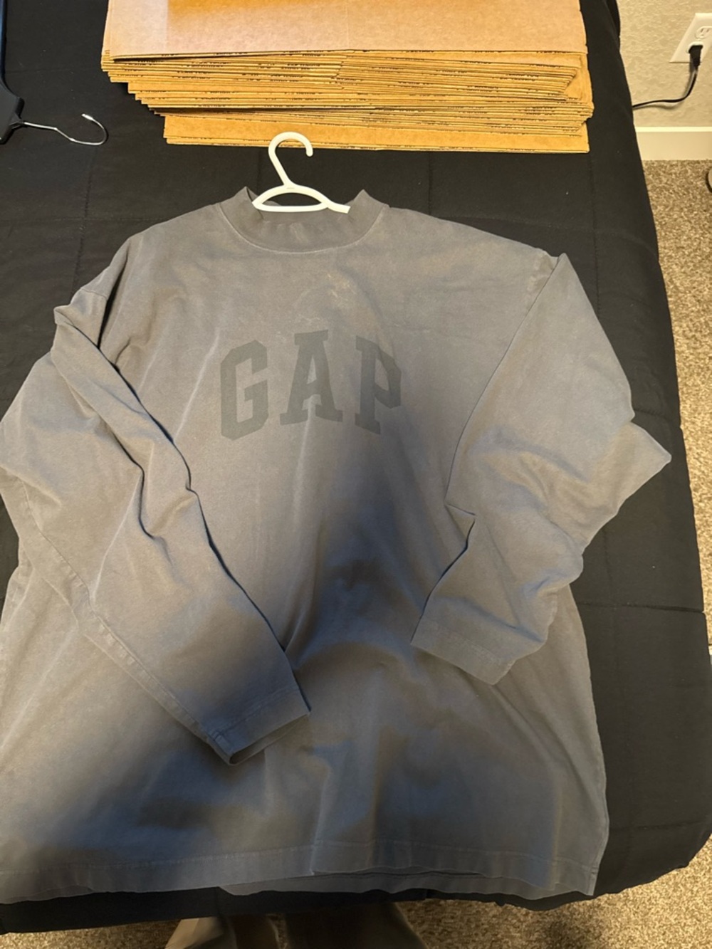 GAP Long Sleeve Crewneck in Faded Blue-Gray YZY GAP ENGINEERED BALENCIAGA